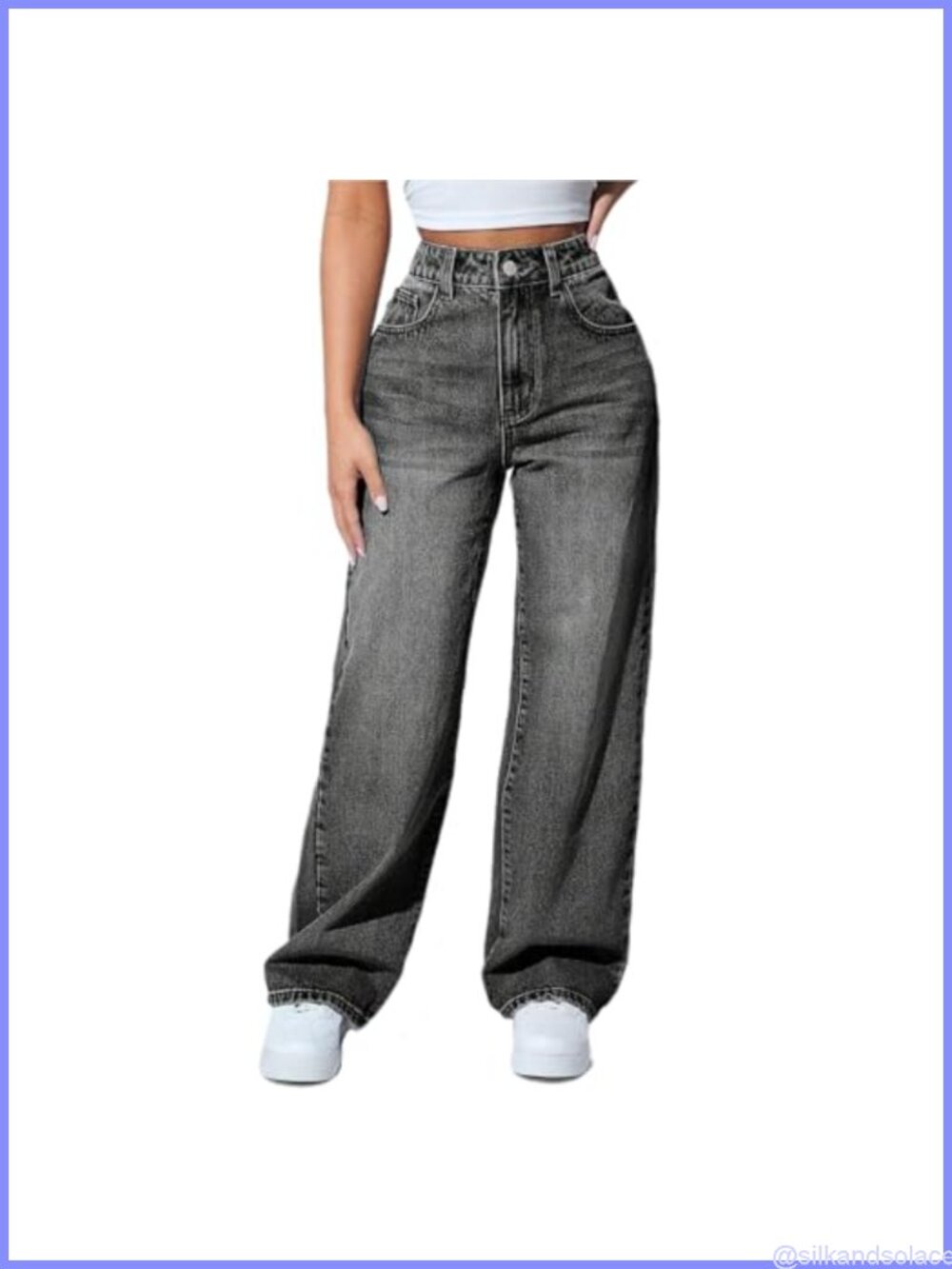 High Waisted Wide Leg Boyfriend Jeans Stretchy Denim Straight Leg Pants